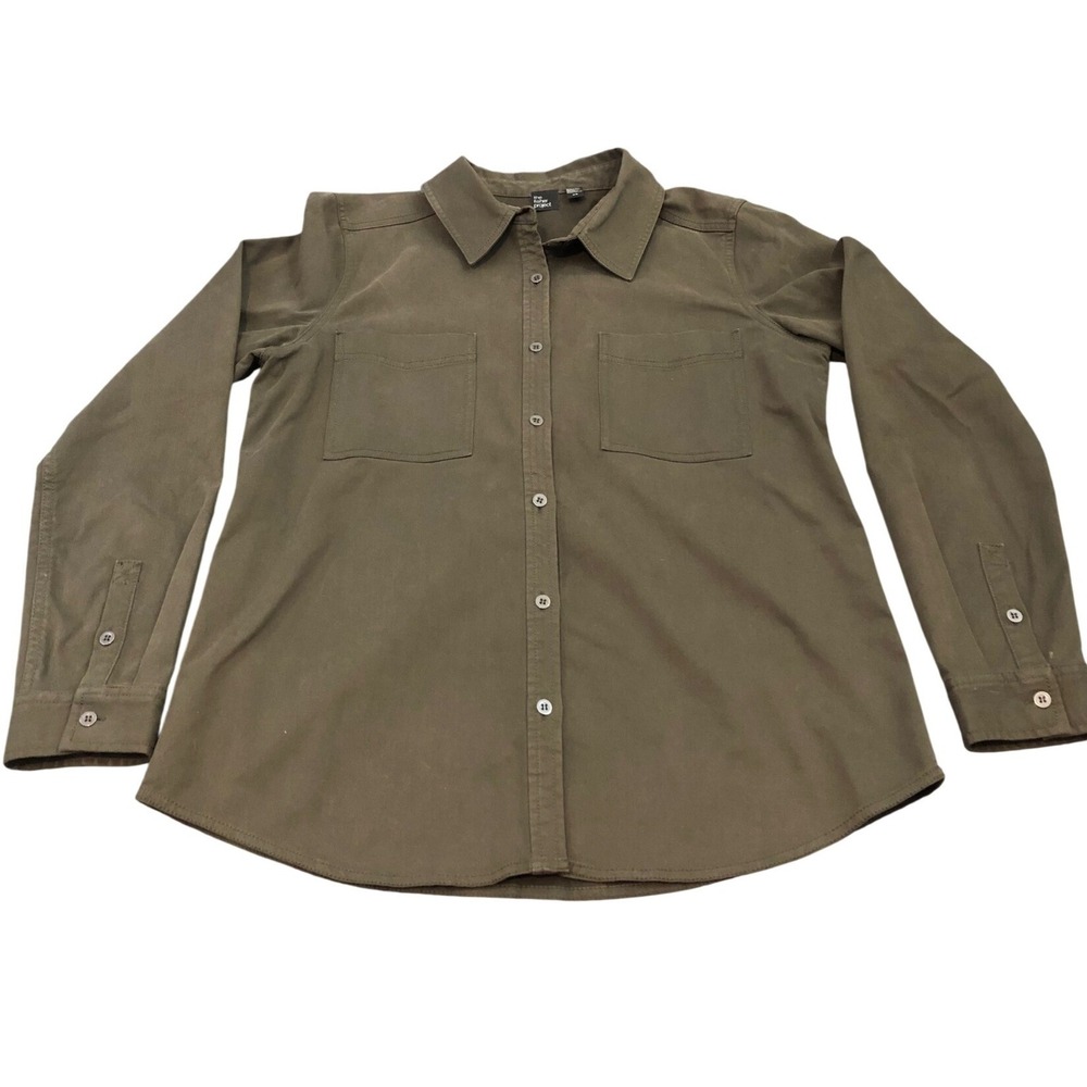 The Fisher Project Button Down Shirt Womens M Olive Green Cotton Stretch Utility